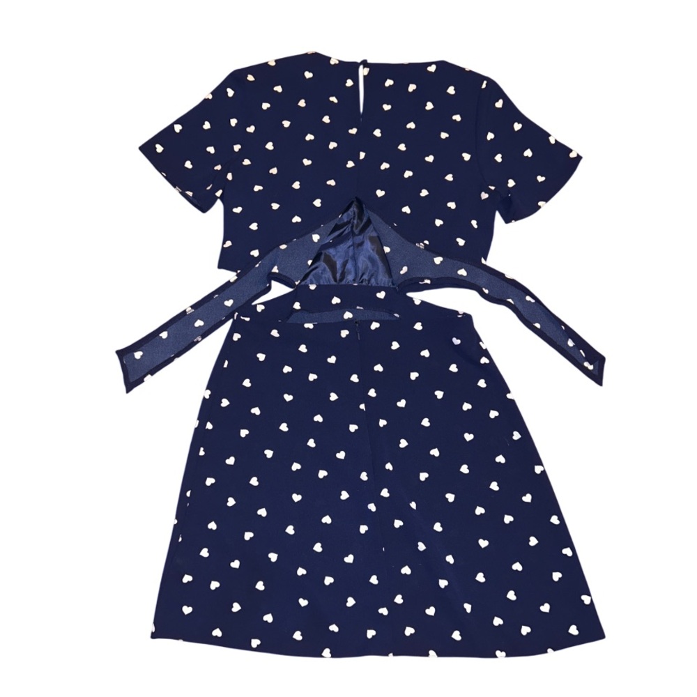 ASOS Navy Heart Pattern Open Back Mini Tea Dress - Size 6 - Picture 7 of 16